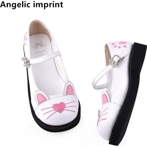 Angelic imprint woman mori girl lolita cosplay college shoes lady low heels Pumps women student dress party shoes cat face 3cm