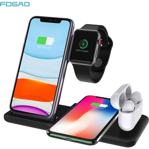 4 in 1 15W Qi Wireless Charger Stand For iPhone 11 Pro Xs Max Xr X Airpods Pro Apple Watch 5 4 3 2 Fast Charging Dock Station