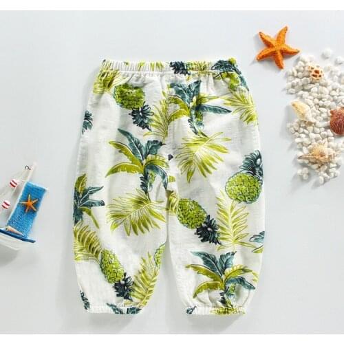 Harlem Pants Boys Cotton Linen Elastic Pants Girls Summer Breathable Pants Children Printed Pants