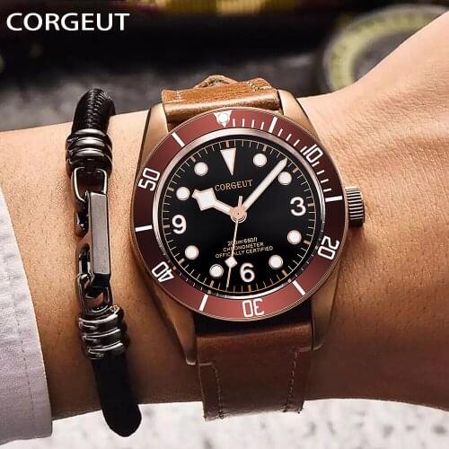 CORGEUT Mens Watches Top Brand Luxury Leather Sports Watch Men Fashion Luminous Mechanical Man Clock Waterproof Reloj Hombre