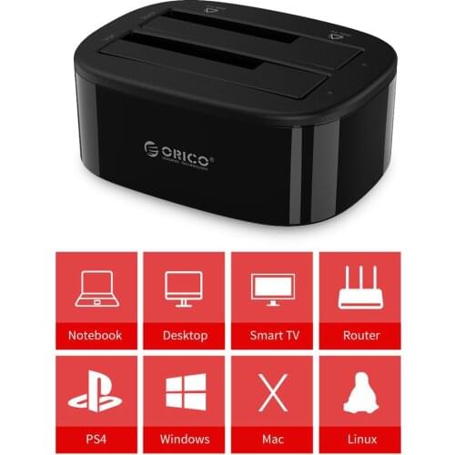 ORICO HDD Case Clone 2.5 / 3.5 inch Hard Drive Docking Station USB3.0 1 to 1 Clone Dual-bay HDD SSD Hard Drive Dock EU Plug