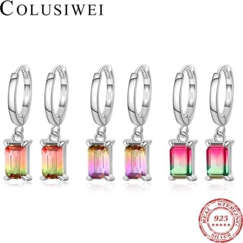 Colusiwei Romantic Candy Colorful Gradient Tourmaline Rectangle 925 Sterling Silver Drop Earrings for Women 3 Style Fine Jewelry
