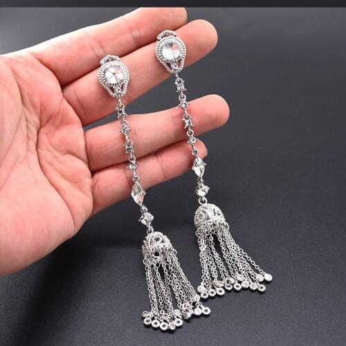 Cubic zircon micro crastal tassel long drop earring for women elegant bride jewelry accessories evening dress&wedding jewelry