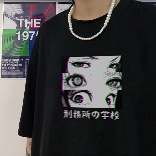 Harajuku Japan Prison School Sad Japanese Girl Eyes Top women Ghost blade Anime Comic Loli casual Streetwear Manga women t-shirt