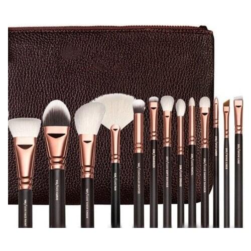 Makeup Brushes 15pcs/set Natural Hair Cosmetics Set with Leather Bags