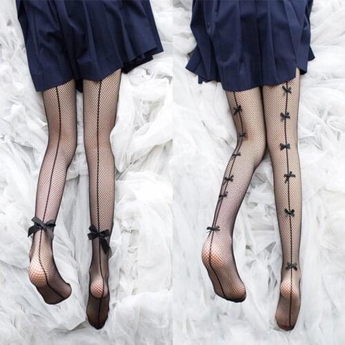 Handmade Back Bow-Knot Design Mesh Pantyhose 1PC Sexy Women Kawaii Lolita Tights Good Stretch Fishnet Fashion Stocking