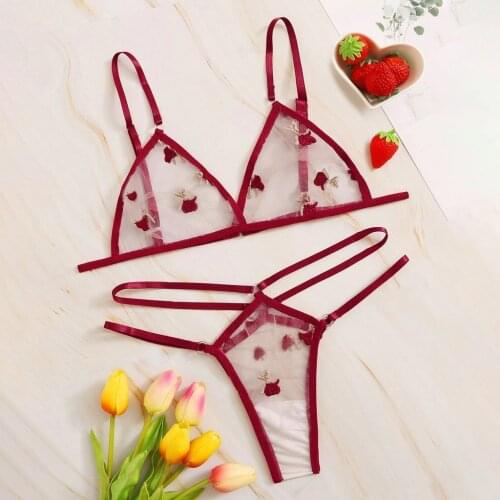 Embroidery Bra Set Femme See Through Lingerie Set Sexy g-String Thong Flower Lace Sleepwear Underwear Set Sex Lenceria Mujer