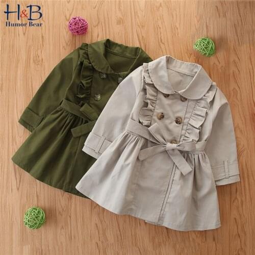 Humor Bear Children Windbreaker 2021 Spring &Autumn Long Sleeve Jacket Solid Color Casual Kids Mid-Length Lapel Collar Coat