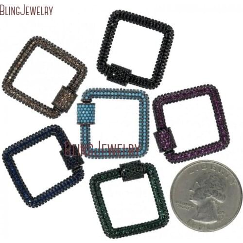Square CZ Micro Pave Square Lock Screw Clasp Lock Carabiner Pave Lock Silver Rose Gold Gun Black 23mm FC29484