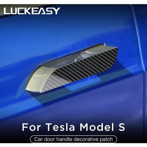 LUCKEASY Door handle trim strip For tesla model S 2016-2021 ABS Car door decoration stickers 4pcs/set