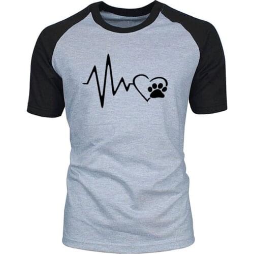 2019 New Harajuku Heart Beat Paw Dog Cat Pet Lover Animal Art Mens Printing T-Shirt Camisetas Hip Hop Cotton Tshirt