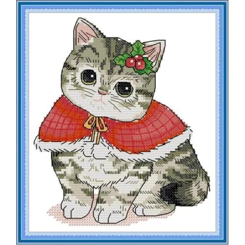 Cat in cloak cross stitch kit aida 14ct 11ct count print canvas cross stitches needlework embroidery DIY handmade