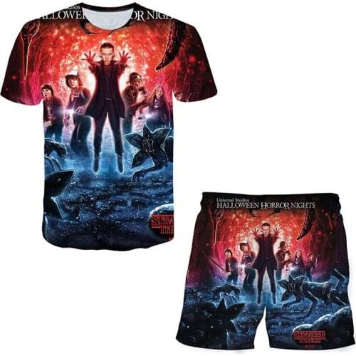 New Stranger Things T-shirts Shorts Girls Sexy Sport Suit Tracksuit Shirt Outfit Leisure Two Piece Set boy kid Tops Shorts Print