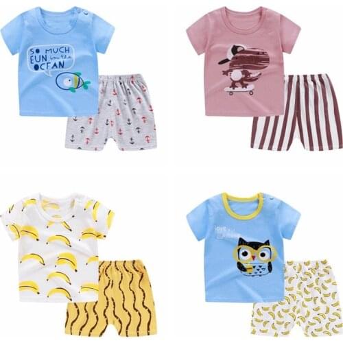 Baby Boy Girls Clothes Childrens Short Sleeved T Shirt Shorts Suit Kids Boys Summer Pajamas Soft 2pcs Casual Set