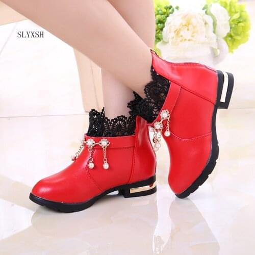 Autumn Winter New Childrens Snow Boots Girls Princess Students Shoes Warm Plus Velvet Child Brae Boots PU leather kids sneakers