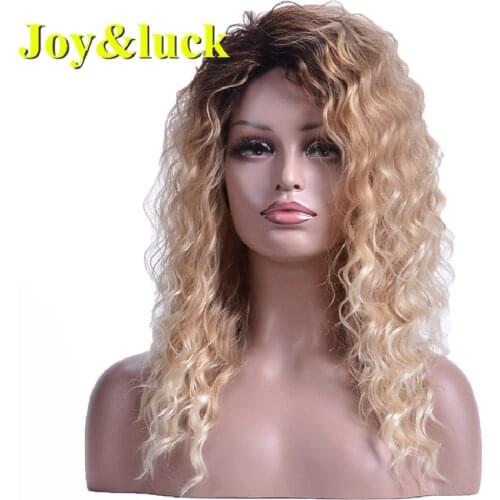 Water Wave Wig Long Ombre Blonde Dark Brown Root Synthetic Curly Hair Wigs For Women Cosplay Wigs Or Daily Hair Style