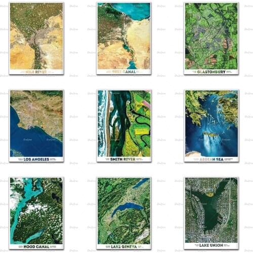 Glastonbury Golden Gate Thermosolar Aegean Sea Geneva Suez Canal Lake Union Satellite Poster Wall Art Prints Home Decor Canvas