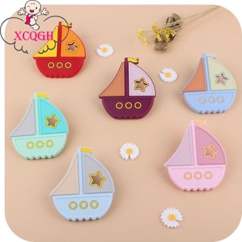 XCQGH 1Pcs 2021 New Design Baby Sailboat Teether Silicone Factory Baby Silicone Teether BPA Free Silicone Beads