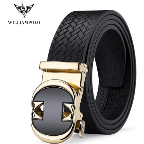 WILLIAMPOLO Genuine leather Brand new style Belt Men Top Quality Luxury Leather Belts for Men Strap Male Metal Automatic Buckle