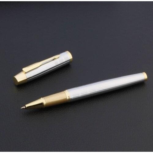 Luxurious METAL office straight line stainless steel Gloden Rollerball pen