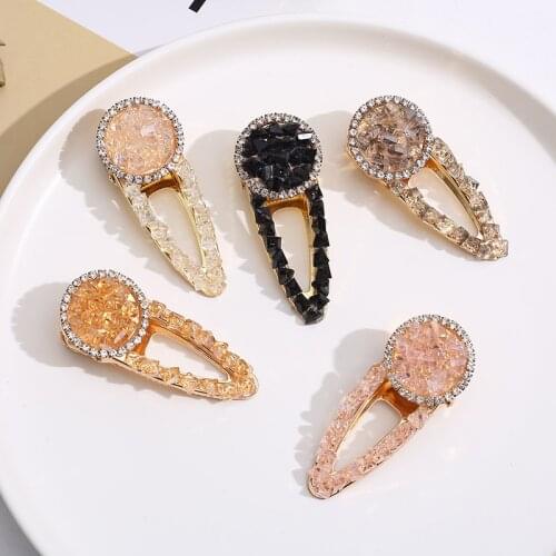 Luxury Full Color Crystal Hair Clips Pins Sweet Hair Barrettes For Women Girls Trendy Geometric Disc Waterdrop Hair Accessories
