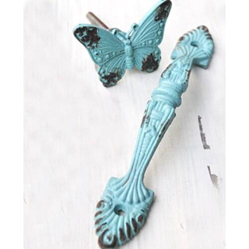Mediterranean Style Single Hole Butterfly Handle Retro Wardrobe Cat Tail Double Hole Handle and Knob Drawer Wall Mounted Knob