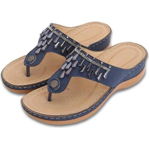 Summer Women Wedge Sandals Premium Orthopedic Open Toe Sandals Vintage Anti-slip Leather Casual Female Platform Retro Shoes