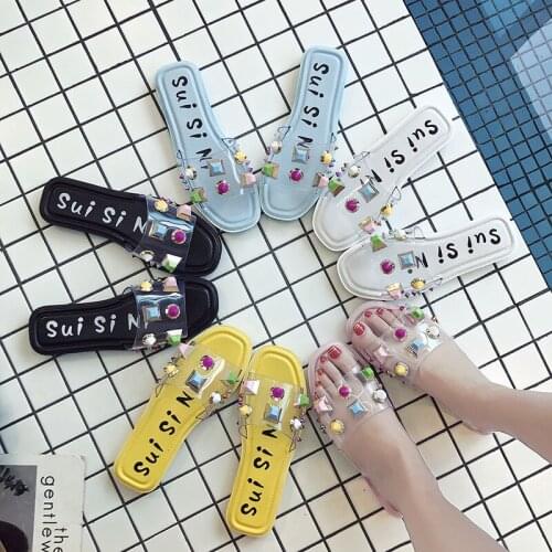 Colorful Rivets Jelly Shoes Women Transparent Crystal Studded Beach Slides Ladies Slippers Woman Cozy Flip Flops Summer 2018