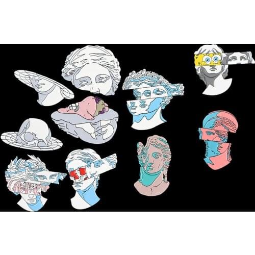 Amazing Art Enamel Pins Split Head Sculpture Badge Custom Brooches Cartoon Sponge Patrick Bag Clothes Lapel Pin Jewelry Gift