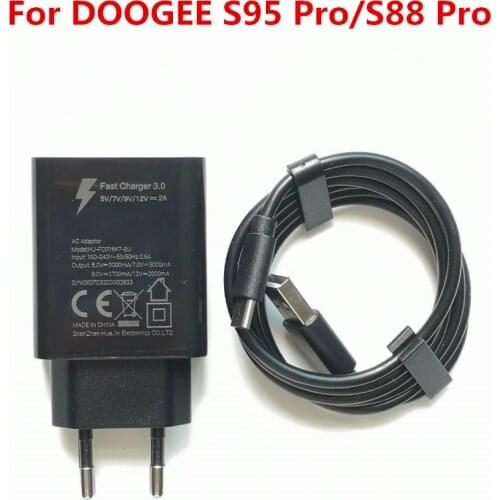 Original New Doogee S95 Pro/S88 Fast Charger 3.0 Travel Charger EU Plug Adapter Type-C USB Cable 12V 2A