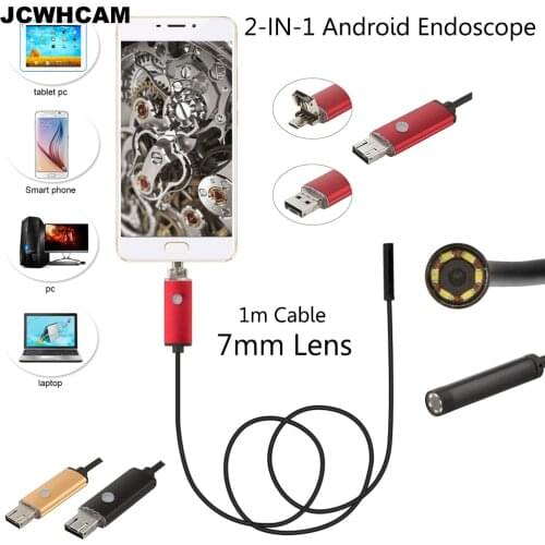 JCWHCAM Waterproof USB Endoscope For Mobile Phone And Compute PC Laptop 7mm lens 1M USB cable 6 LED Hd 480p Endoscope Camera