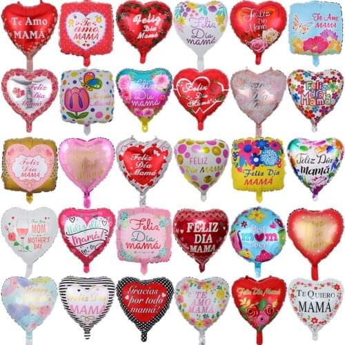 10pcs 18inch Printed Spanish mother Foil Balloons Mothers Day Heart Shape Helium Love Globos Decor Mama Balloon Gifts Balaos