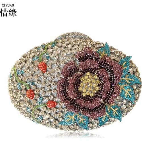 XIYUAN BRAND Women Evening Bags Ladies Crystal Wedding bride Bag gold silver Blue Pattern Party Purses for mother gifts