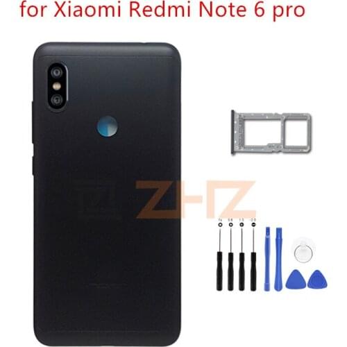 For Xiaomi Redmi Note 6 Pro Battery Back Cover Rear Housing Metal Door Camera Glass Lens + Side Key card tray+tools Repair Parts