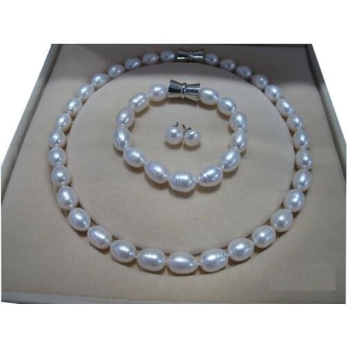 9-10mm AAA Baroque White SOUTH SEA Pearl Necklace 18" Bracelet 7.5-8" Earring