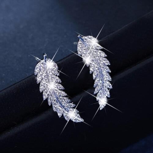 Luxury Sterling plata Unique Wheat Stud Earrings for Women Dazzling Wheat Tree Leaves Zircon S925 Earrings Jewelry Pendientes