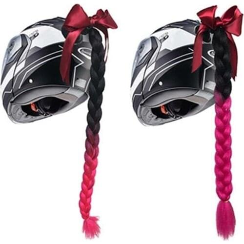 Motorcycle Bicycle Pigtail Full Face Helmet Twist Gradient Braids Ponytail Decor Woman Braids Wig Motorcycle Helmet Ponytail