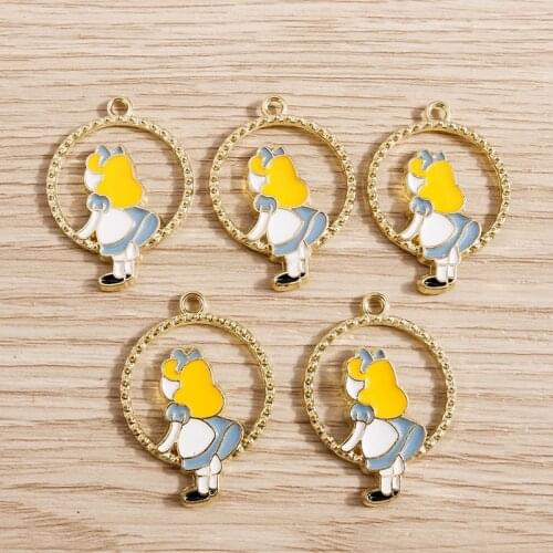 10pcs 22*30mm Enamel Cartoon Little Girl Charms for Necklaces Earrings Bracelet Jewelry Making Alloy Pendants DIY Handmade Craft