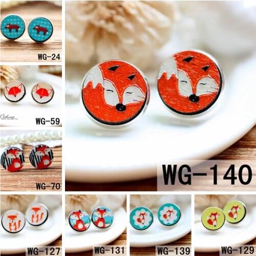 10PCS 3D Fox Embossed 16mm Round Coloured Drawing pattern Laser Cut wood Cabochon DIY for Rings, Earring,Brooch,Necklace