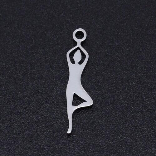 10pcs/lot 4*18mm Stainless Steel Yoga Girl Pendant Bracelet Charms DIY Jewelry Making Handicraft Accessories Wholesale