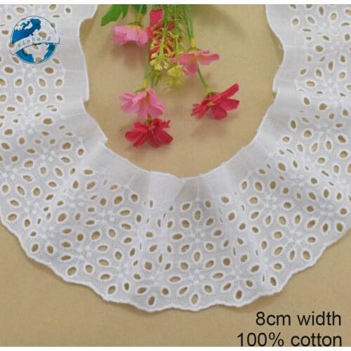 8cm wide 100% Cotton embroid lace sewing ribbon guipure trim wedding decoration DIY dolls colthes Accessories lace edge#3996