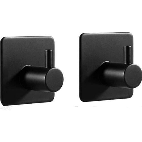 2pcs Black Self Adhesive Robe Hooks Bath Towel Hooks Stick on Wall Mount Hooks Bathroom Kitchen Stainless Steel Hooks
