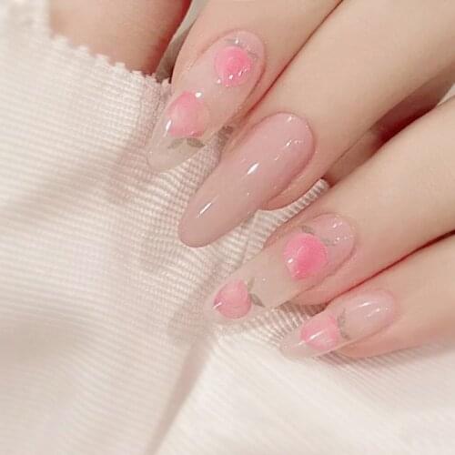 24pcs Peach Milks Tea Color Wear Long Paragraph Fashion Manicure Patch False Nails Save Time Wearable Nail Patch Nail Art