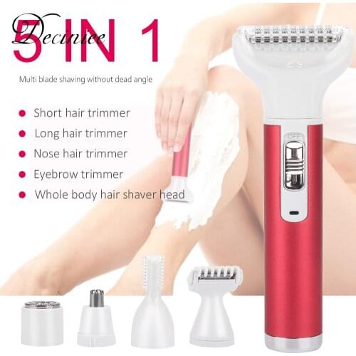 5 In 1 Electric Epilator Hair Shaver Womens Hair Removal Body Electric Trimmer Remover for Legs Bikini Facial Nose Ears Eyebrow