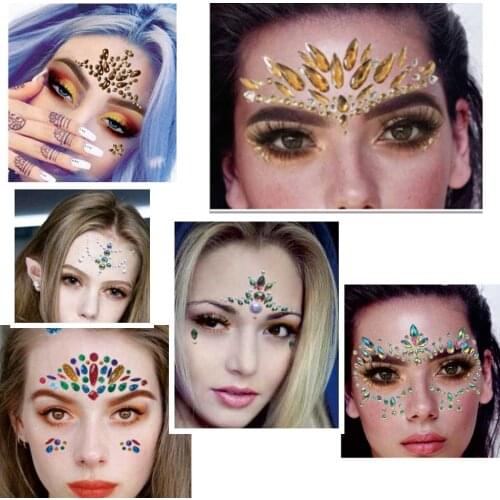 9pcs Classic Face Gems Set Temporary Face Make Up Rhinestone Festival Party Body Gems Sticker