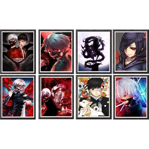 Tokyo Ghoul Anime Fan Art Poster Ken Kaneki Colorful Canvas Art Prints Poster for Decoration,8 x 10 Inches,8 PCS,No Frame