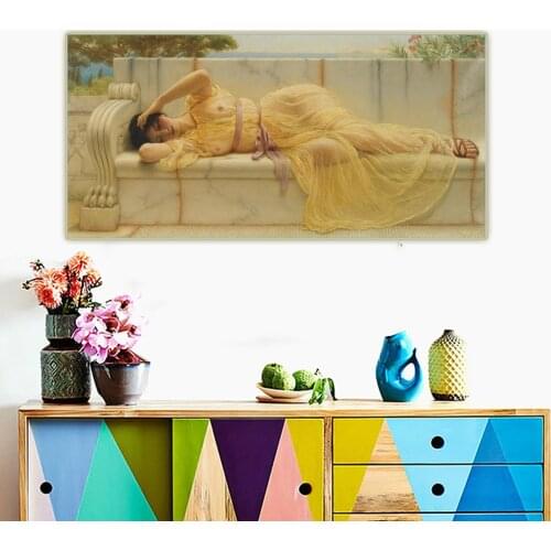 Citon John William Godward《Girl in Yellow Drapery》Canvas Art Oil Painting Artwork Poster Picture Wall Decor Home Decoration