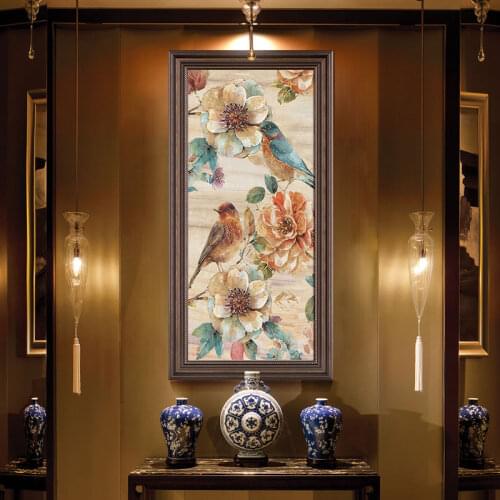 EECAMAIL DIY Full Diamond Painting No Frame Light Luxury Vertical Version American Pastoral Flowers Birds Diamond Painting