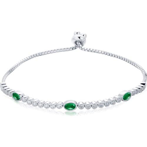 Zhanhao Elegant Sterling Silver Jewelry Oval Shape Lab Created Emerald Bracelets And Bangles For Women