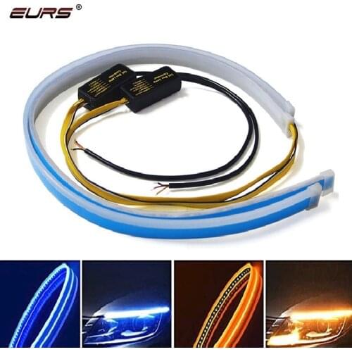 EURS Bright Flexible DRL LED Strip Light 30CM 45CM 60CM Turn Signal White Yellow LED Daytime Running Lights for Cars Headlight